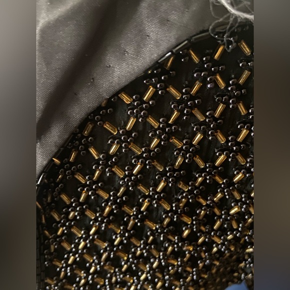 Vintage Black / Gold Beaded 100% SILK Evening Dress - Picture 12 of 14